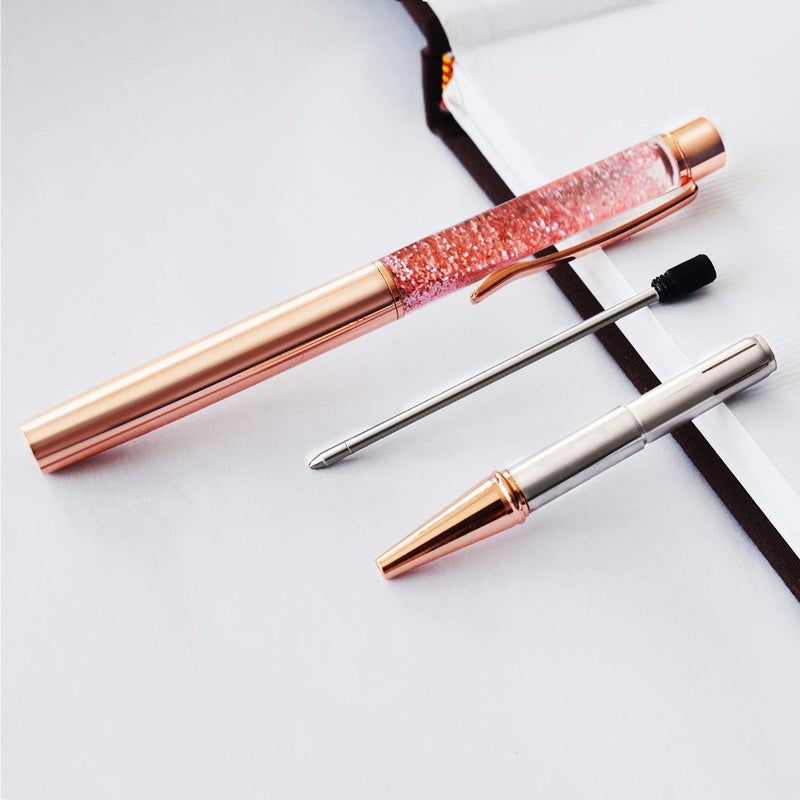 ZZTX 4 Pcs Rose Gold Ballpoint Pens Metal Pen Cute Bling Dynamic Liquid Sand Pen With Refills Black Ink Office Supplies Gift Pens For Christmas Wedding Birthday - Image 4